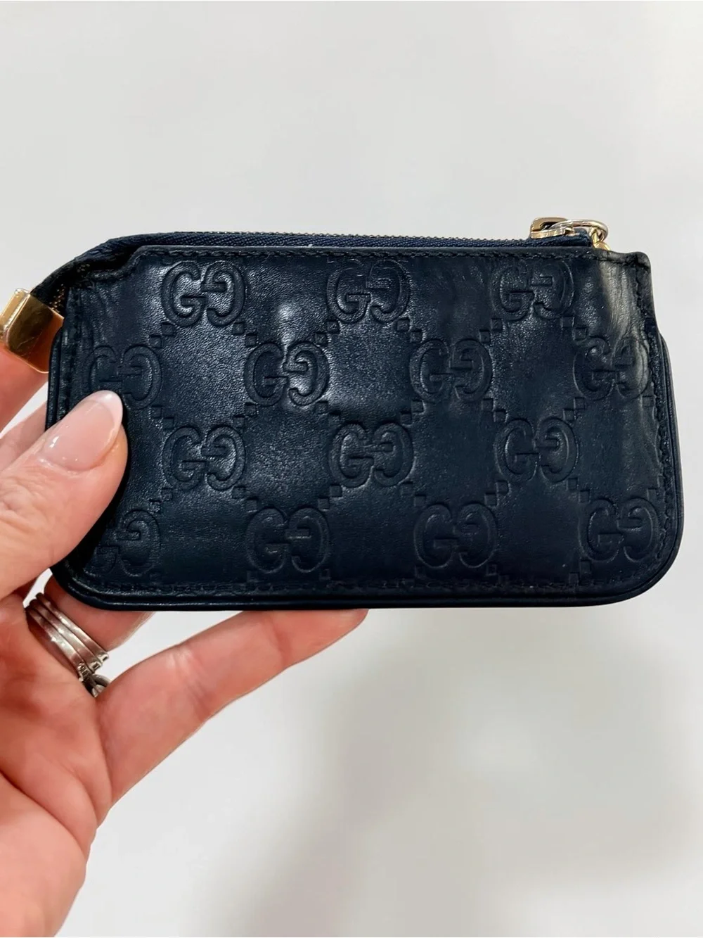 Gucci Guccissima Navy Blue Leather Key Pouch Wallet Full Set Box Dust Bag